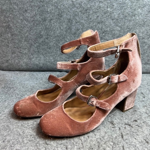 indigo Rd. Shoes - Indigo Rd. Pink Velvet Multi Strap Mary Jane Block Heels Dusty Rose Shoes 8.5